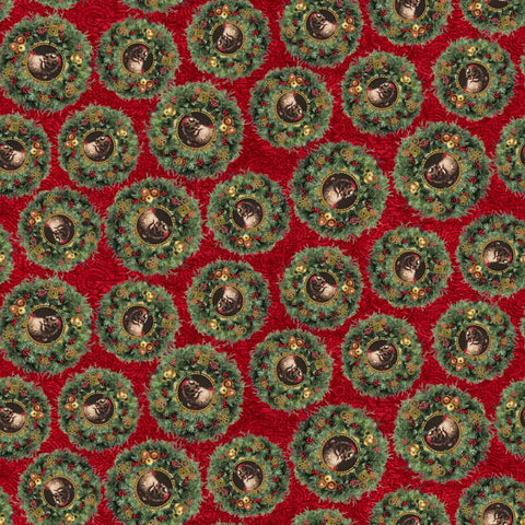 Blank Quilting Gears & Garland 4821 88 Red Christmas Wreaths With Santa By The Yard