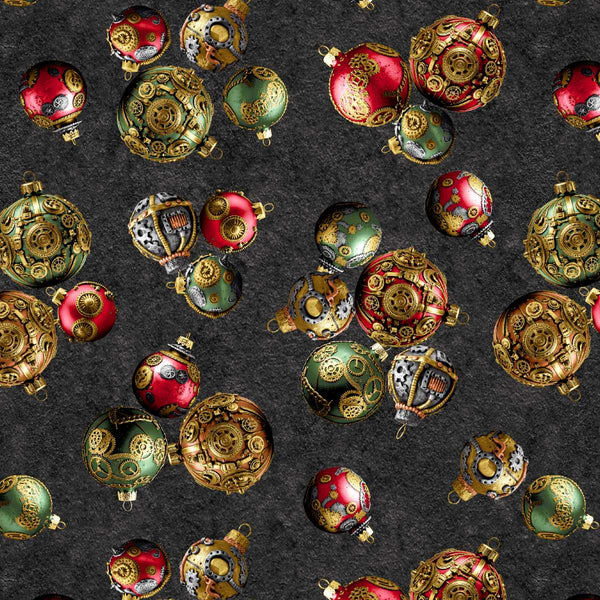 Blank Quilting Gears & Garland 4823 99 Black Steampunk Christmas Ornaments By The Yard
