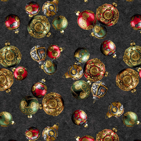 Blank Quilting Gears & Garland 4823 99 Black Steampunk Christmas Ornaments By The Yard