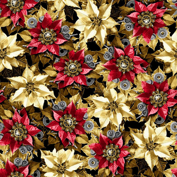 Blank Quilting Gears & Garland 4826 88 Red Steampunk Poinsettias By The Yard