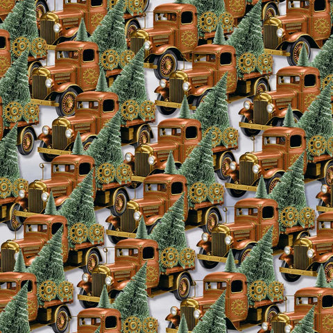 Blank Quilting Gears & Garland 4828 35 Copper Steampunk Truck With Christmas Trees By The Yard