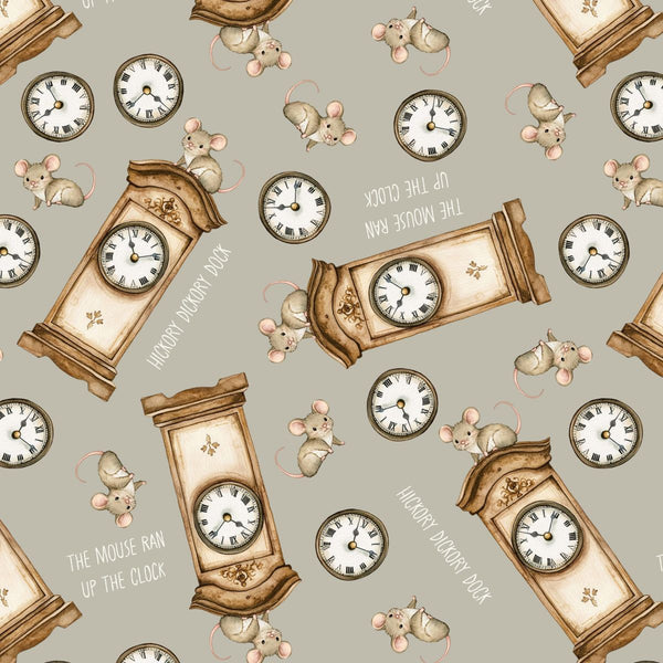 Blank Quilting Nursery Rhyme Time 4840 90 Light Gray Hickory Dickory Dock By The Yard