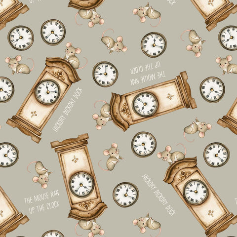 Blank Quilting Nursery Rhyme Time 4840 90 Light Gray Hickory Dickory Dock By The Yard