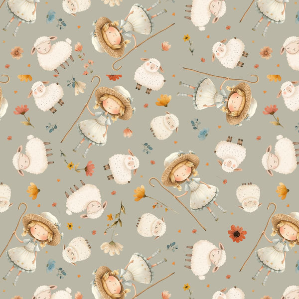 Blank Quilting Nursery Rhyme Time 4845 90 Light Gray Little Bo Peep By The Yard