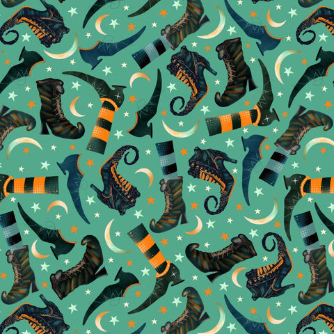 Blank Quilting Witchy Wicked 4863 70 Turquoise Witch Boots & Moons By The Yard