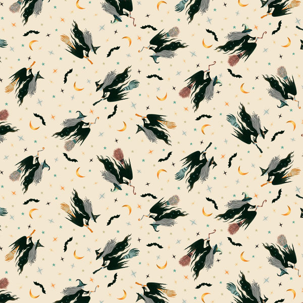 Blank Quilting Witchy Wicked 4864 41 Cream Witches Flying On Broomsticks By The Yard