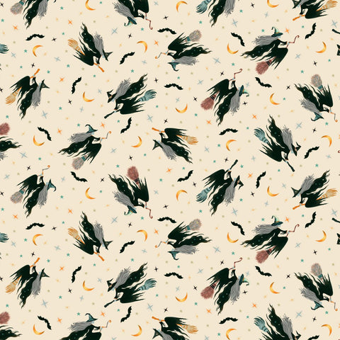 Blank Quilting Witchy Wicked 4864 41 Cream Witches Flying On Broomsticks By The Yard