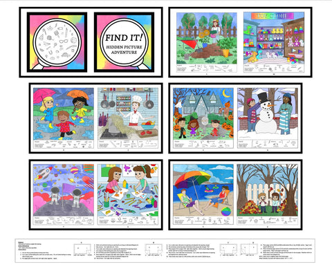 Blank Quilting Little Library 4902BP 01 Multi Find It! Hidden Picture Adventure Book 35" PANEL By The PANEL (Not Strictly By The Yard)