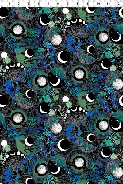 In The Beginning La Luna 4LL 1M Blue/Silver Moon Collage By The Yard