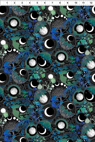 In The Beginning La Luna 4LL 1M Blue/Silver Moon Collage By The Yard