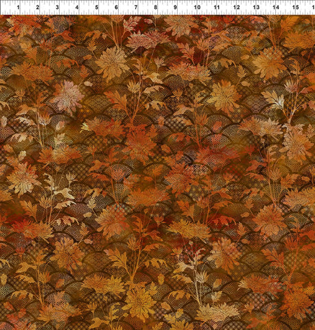 In The Beginning Oriental Gardens 4OG 1 Rust Fan Floral By The Yard