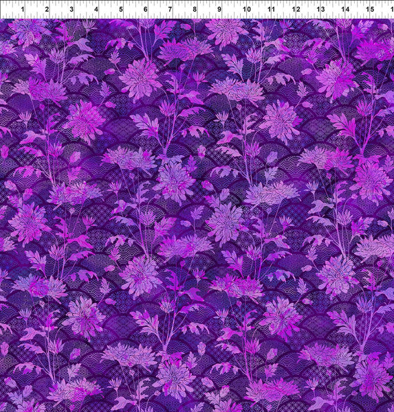 In The Beginning Oriental Gardens 4OG 3 Purple Fan Floral By The Yard