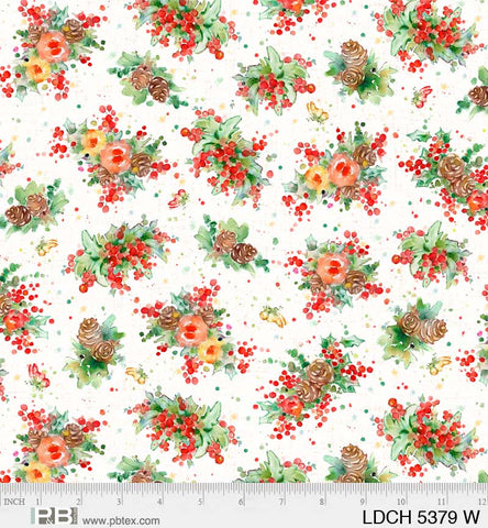 P&B Textiles Little Darlings Christmas 5379 W Holiday Florals White By The Yard