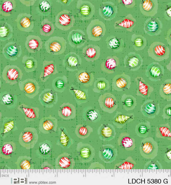 P&B Textiles Little Darlings Christmas 5380 G Ornaments Green By The Yard