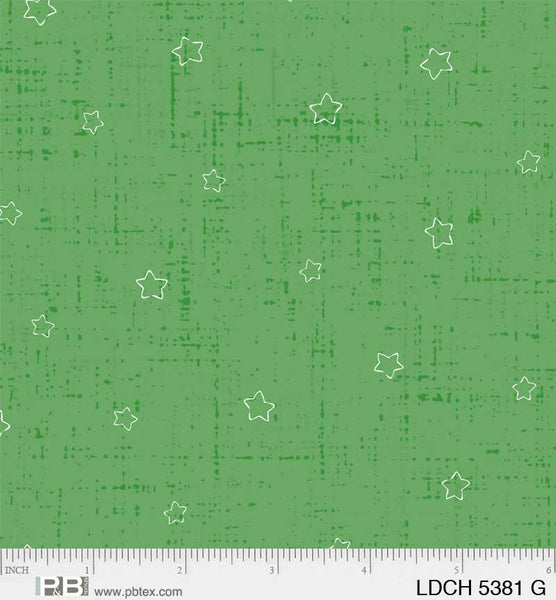 P&B Textiles Little Darlings Christmas 5381 G Grunge Stars Green By The Yard