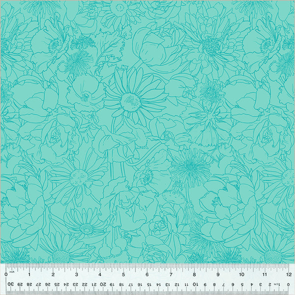 Windham Spring Dreams 54157 2 Garden Sketch Aqua By The Yard