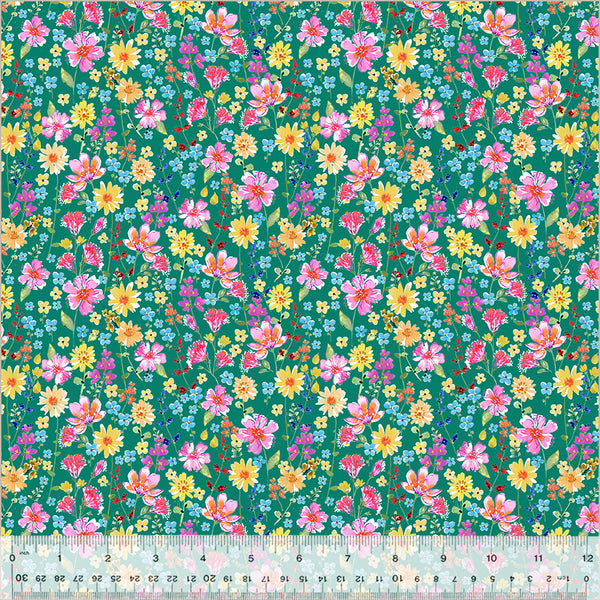 Windham A Hummingbird's Charm 54182 3 Wildflowers Teal By The Yard