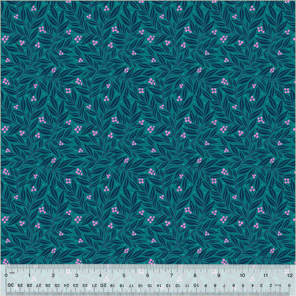 Windham Dayspring 54802 5 Teal Vines & Berries By The Yard