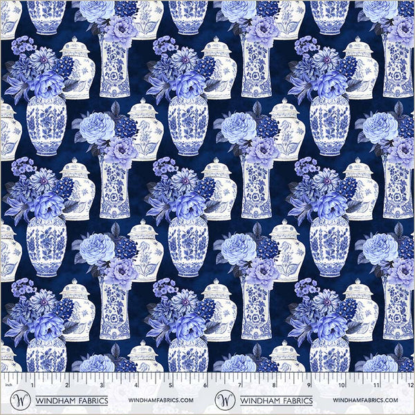 Windham China Blue 54935 2 Delft Blue Porcelain Bouquets By The Yard