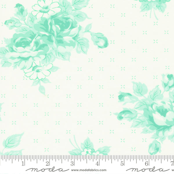 Moda Lighthearted 55290 21 Cream Aqua Rosy Large Floral By The Yard