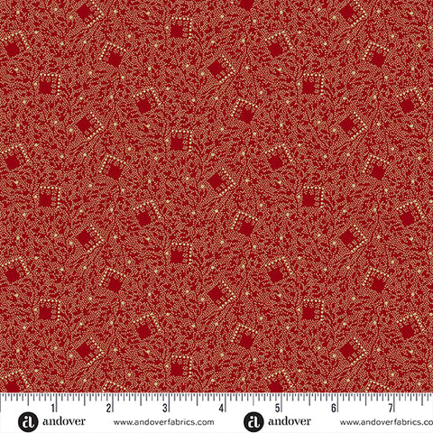 Andover Bridgeport 5604 R Red Tumbling Squares By The Yard