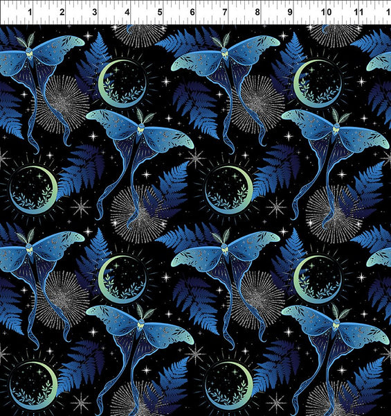 In The Beginning La Luna 5LL 1M Blue/Silver Lunar Moths By The Yard