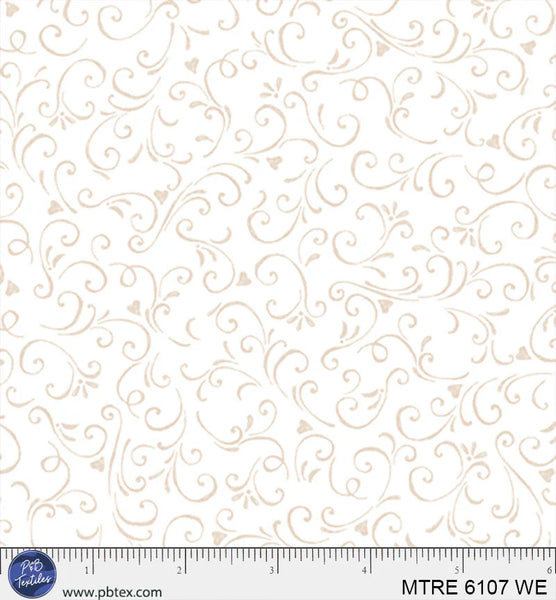 P&B Textiles Morning Treat 6107 WE White Beige Chalk Scroll By The Yard