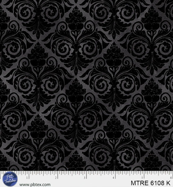 P&B Textiles Morning Treat 6108 K Black Tonal Damask By The Yard