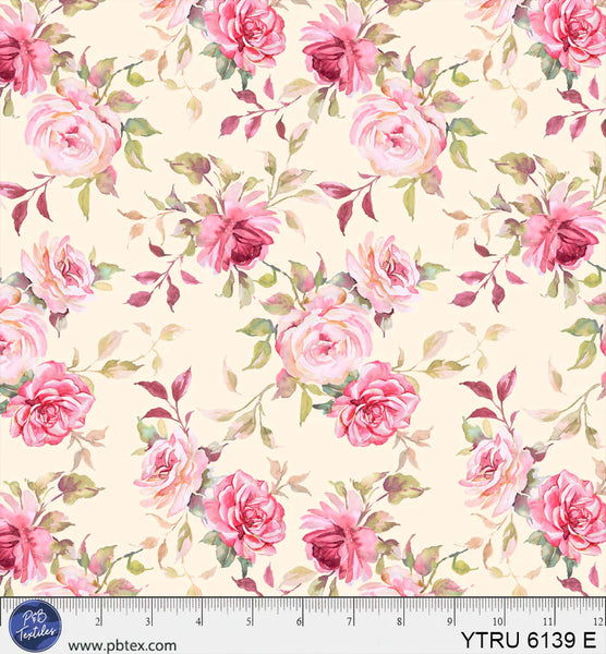 P&B Textiles Yours Truly 6139 E Yellow Shabby Floral By The Yard