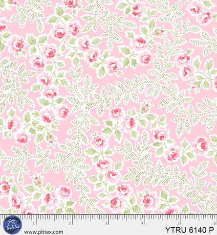 P&B Textiles Yours Truly 6140 P Pink Floral Vine Allover By The Yard