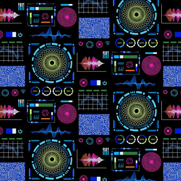 Studio E Disco Tech 6928 97 Black Multi Techno Maze 1 YARD