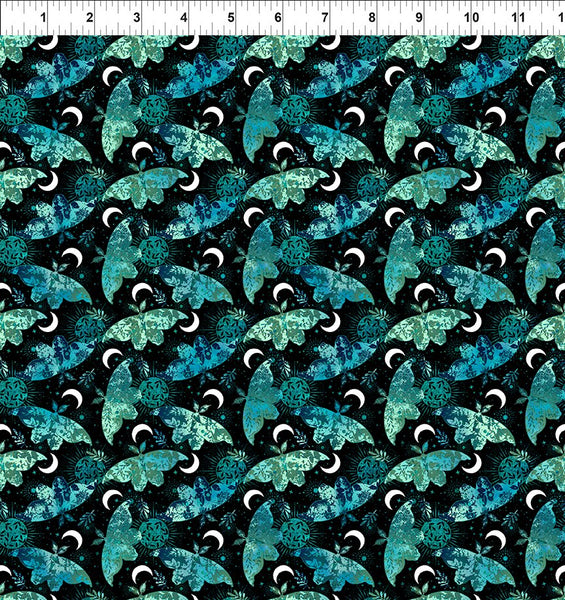 In The Beginning La Luna 6LL 1 Teal Moths & Moons By The Yard