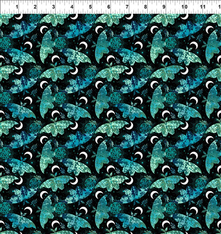 In The Beginning La Luna 6LL 1 Teal Moths & Moons By The Yard