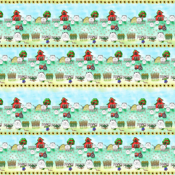 Studio E A Trip To The Farm 7157 17 Light Teal Border 1.33 YARDS