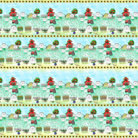 Studio E A Trip To The Farm 7157 17 Light Teal Border 1.33 YARDS