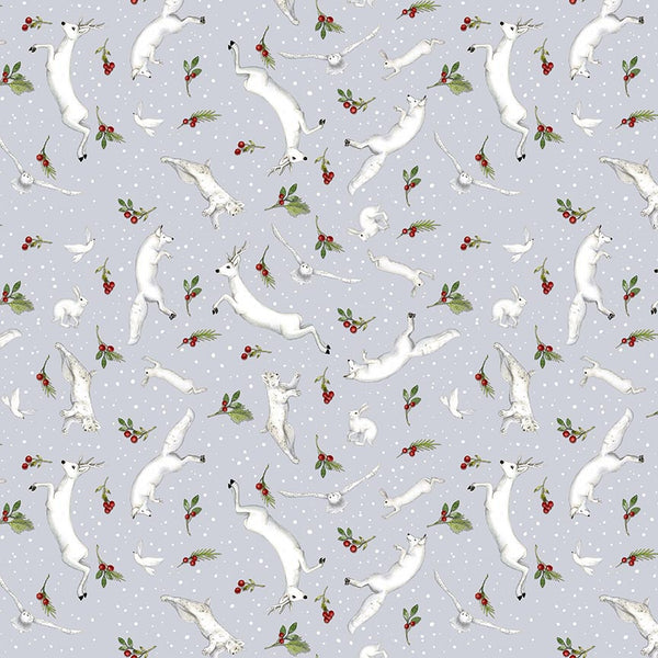 Studio E Winter White 7228 90 Gray Tossed Animals 1.875 YARDS