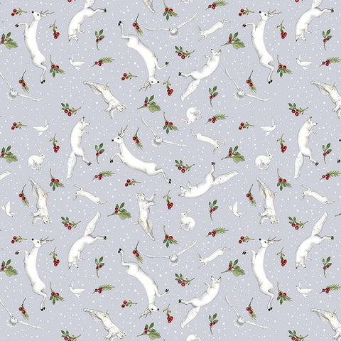 Studio E Winter White 7228 90 Gray Tossed Animals 1.875 YARDS