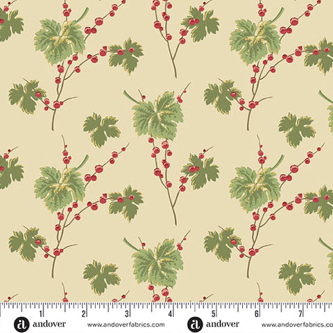 Andover Jingle Bell 10345 L Buttercream Leaves & Berries By The Yard