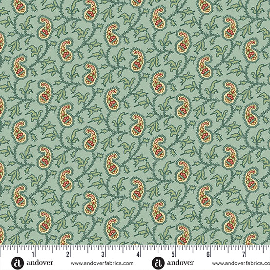 Andover Jingle Bell 10348 B Vintage Blue Paisley Vine By The Yard