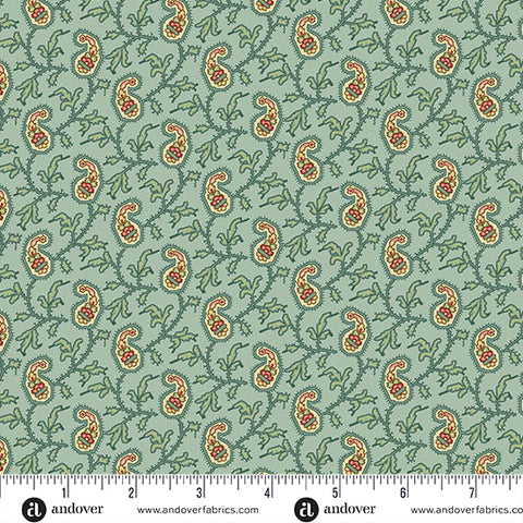 Andover Jingle Bell 10348 B Vintage Blue Paisley Vine By The Yard