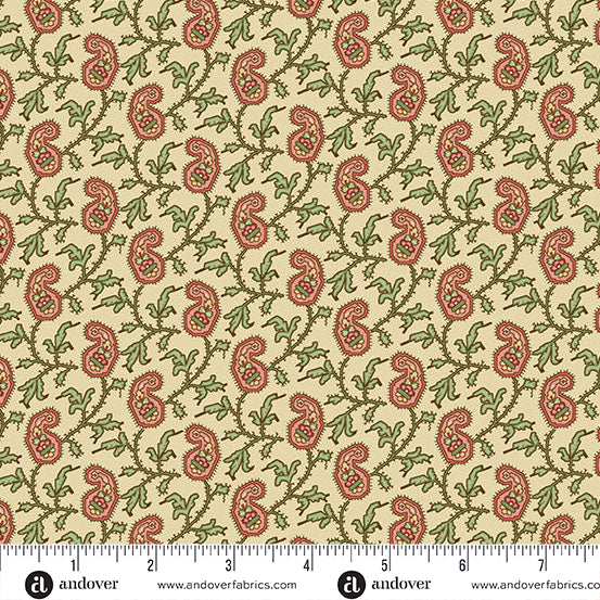 Andover Jingle Bell 10348 L Buttercream Paisley Vine By The Yard