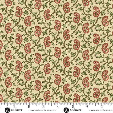 Andover Jingle Bell 10348 L Buttercream Paisley Vine By The Yard
