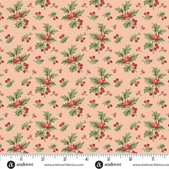 Andover Jingle Bell 10351 E Strawberry Creme Holly Branch By The Yard