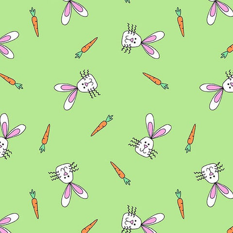 Andover Hoppy Easter 503 G Green Rabbit Faces 1 YARD