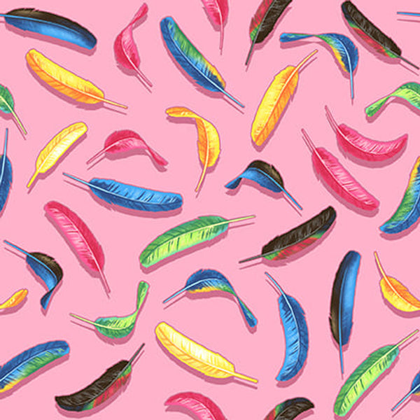 Studio E Tropical Bird Bath 7612 22 Pink Feather 1.125