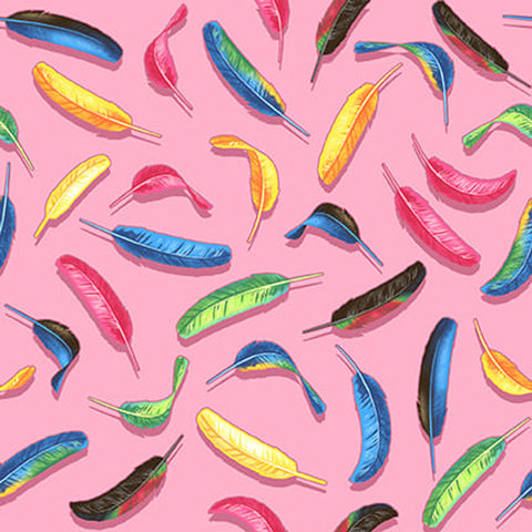 Studio E Tropical Bird Bath 7612 22 Pink Feather 1.125