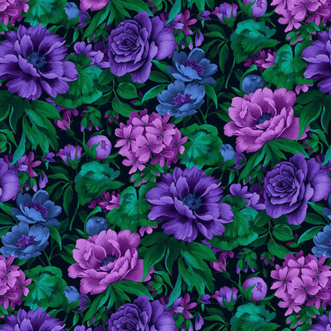 Studio E Field Of Seams 7640 56 Purple/Green Large Floral By The Yard