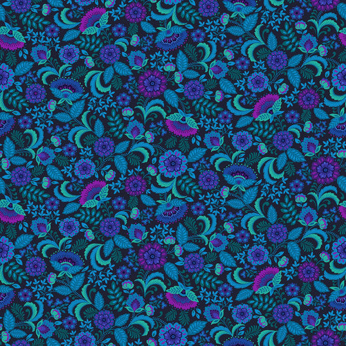 Studio E Field Of Seams 7641 72 Blue/Fuchsia Bohemian Floral By The Yard