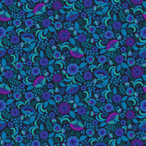 Studio E Field Of Seams 7641 72 Blue/Fuchsia Bohemian Floral By The Yard