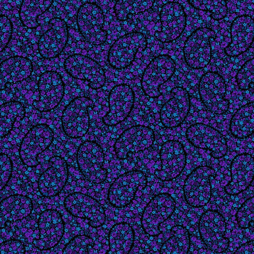 Studio E Field Of Seams 7645 57 Purple/Blue Calico Paisley By The Yard